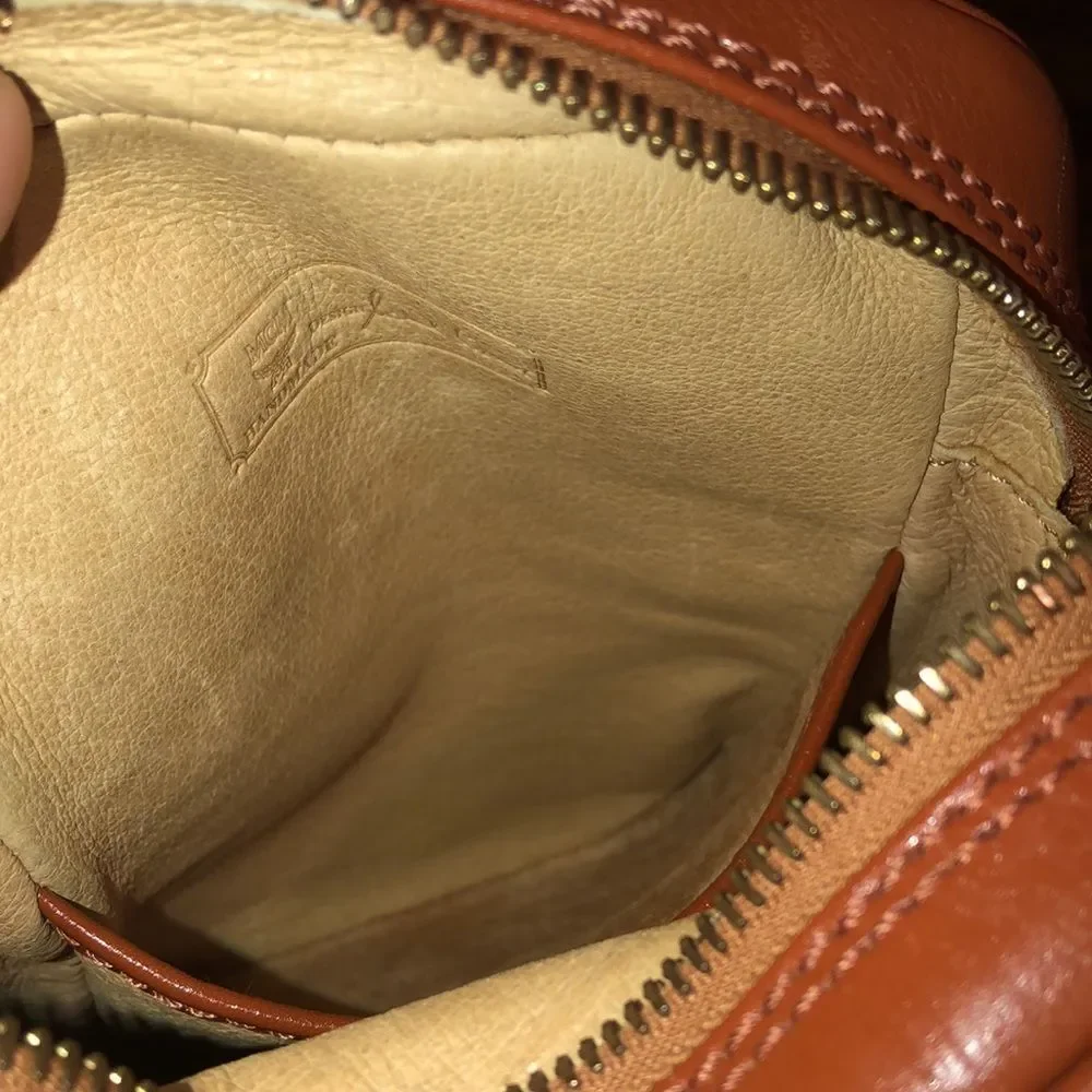 MCM Visetos Cognac Monogram Camera Messenger Bag Leather Lined Mirror EUC RARE